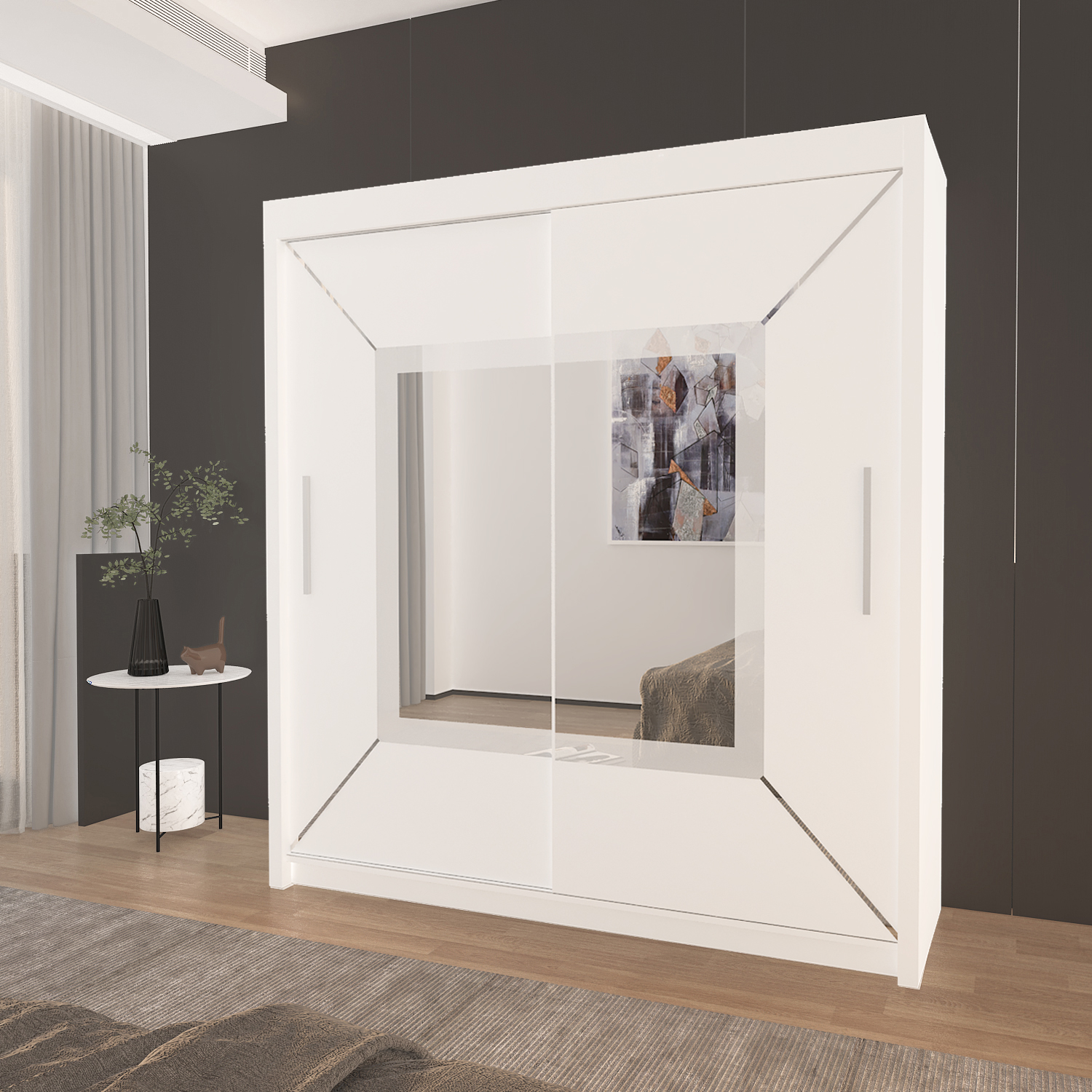 FLORENCE Mirror Sliding Door Wardrobe 150cm/180cm/203cm (4 Colours)