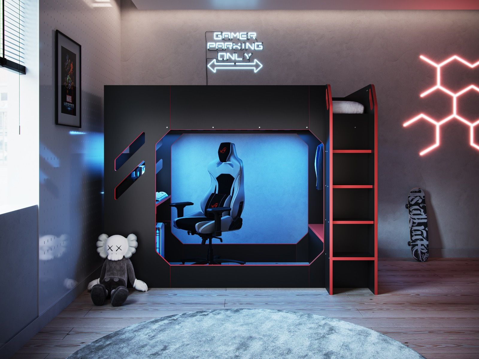 Darwen Shuttle LED Gaming High Sleeper Single Black