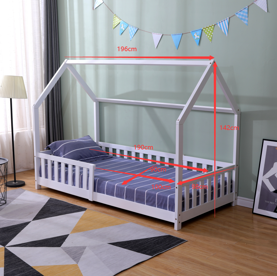 White Wooden Explorer Playhouse Bed With Rails