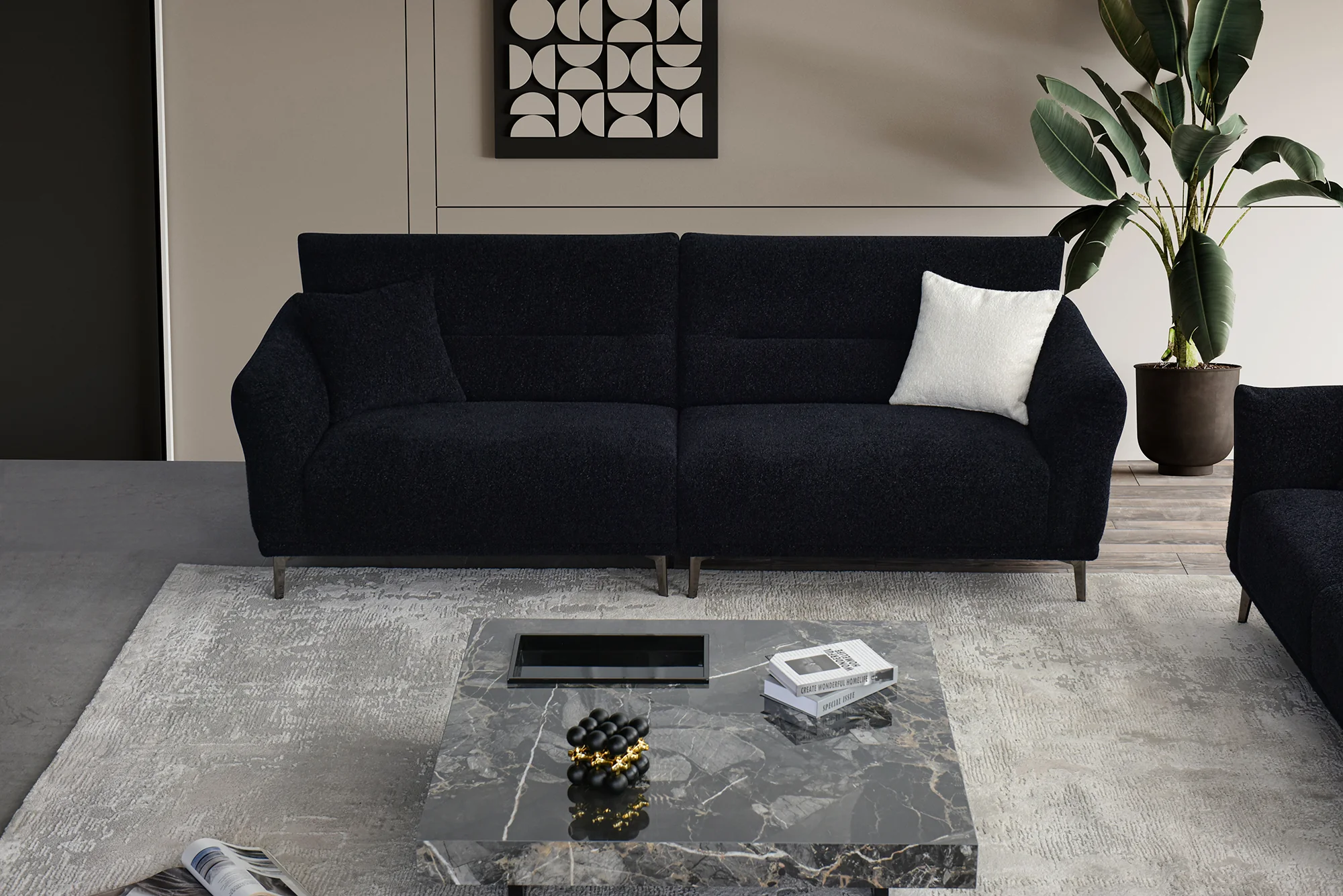 Albany Sofa Range in Black Lux Boucle Fabric