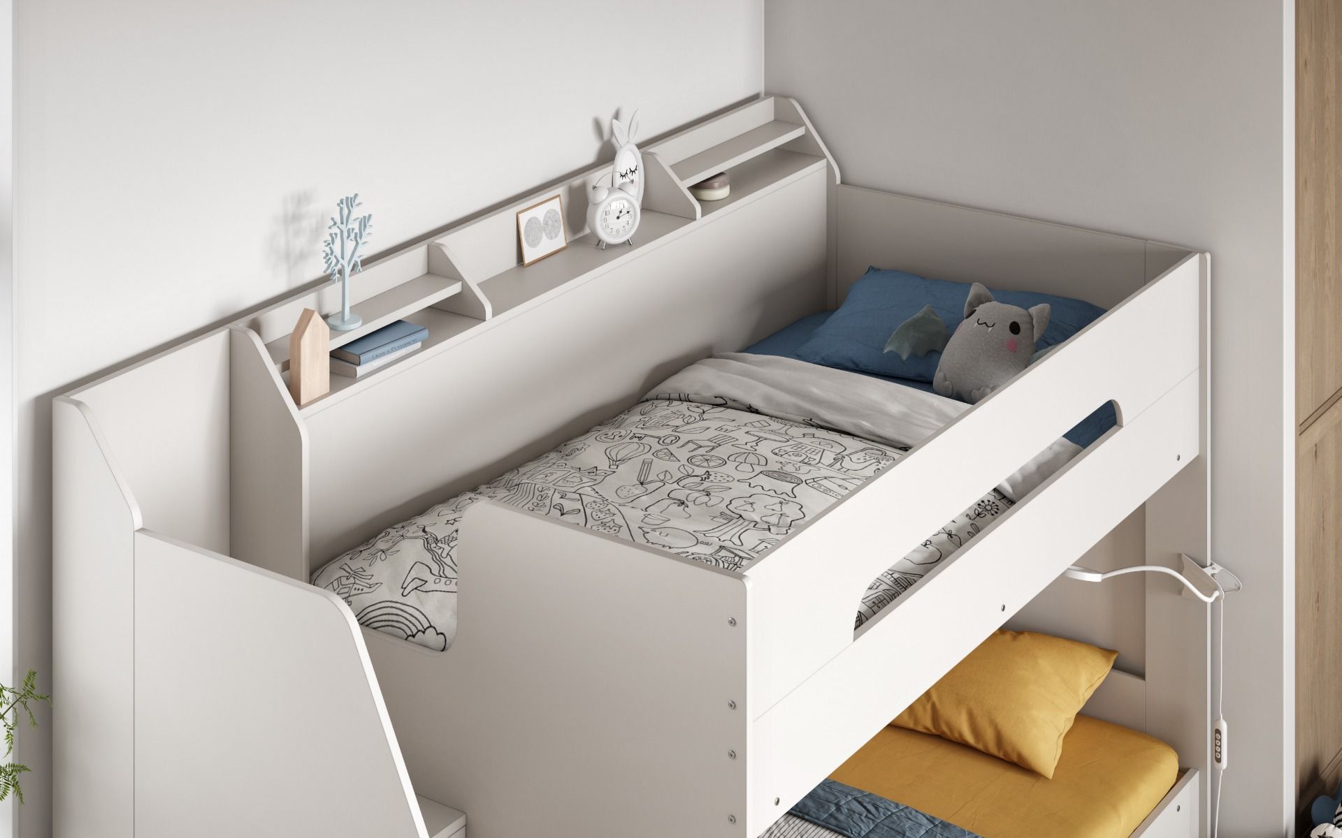 Darwen Slick Staircase Bunk Bed White