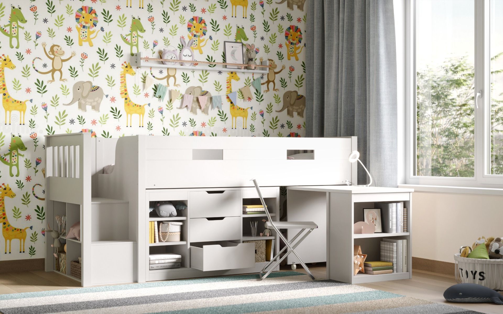 Darwen White Charlie Mid Sleeper Set With Storage And Desk