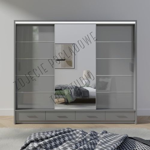 Florence High Gloss Drawers Wardrobe  205cm - 255cm Available Black/ White/ Grey