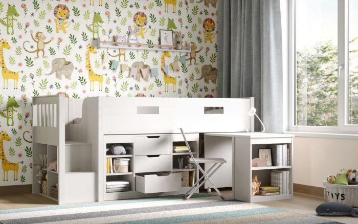 Darwen White Charlie Mid Sleeper Set With Storage And Desk