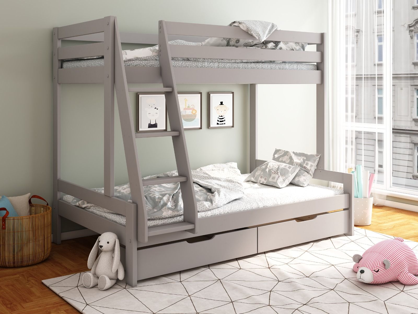 Darwen Solid Wood Triple Bunk Bed with Optional Storage (FSC-Certified)