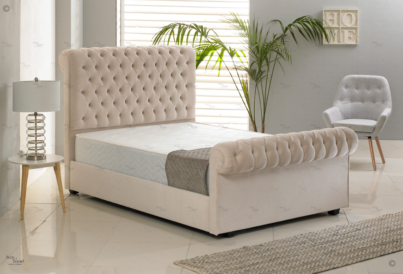 Cream velvet online sleigh bed