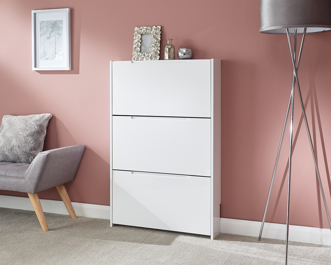 Narrow High Gloss Shoe Cabinet